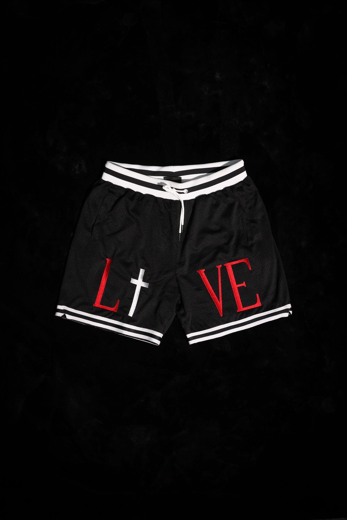 'LIVE/LOVE' Red Basketball Shorts