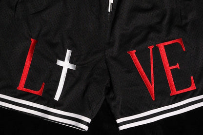'LIVE/LOVE' Red Basketball Shorts