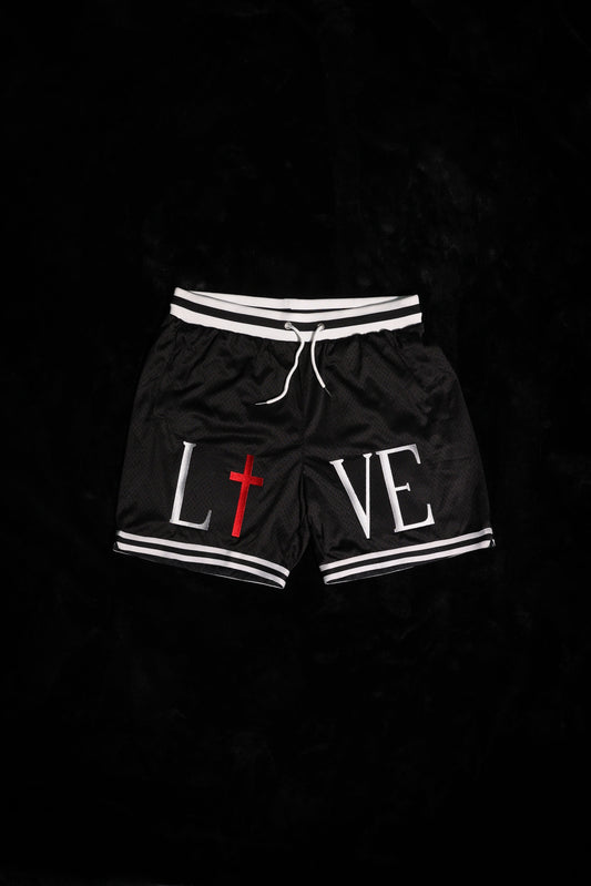 'LIVE/LOVE' White Basketball Shorts