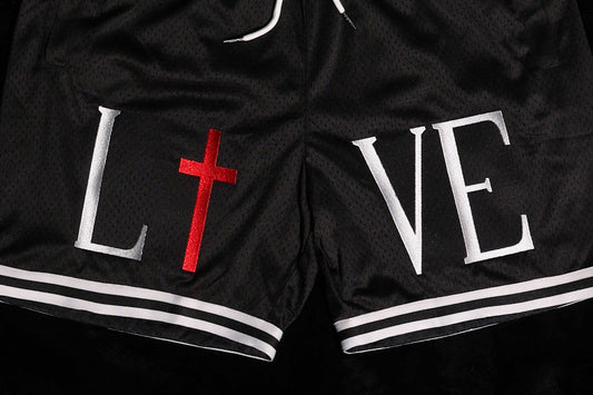 'LIVE/LOVE' White Basketball Shorts