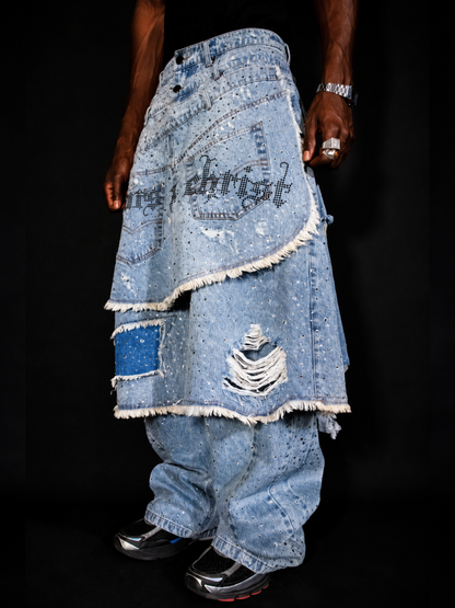 'GLORY' STACK JEANS - BLACK CRYSTALS