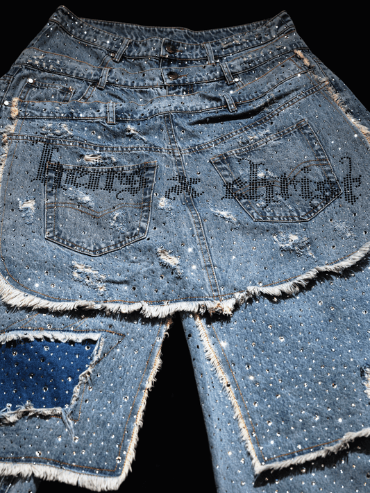 'GLORY' STACK JEANS - BLACK CRYSTALS