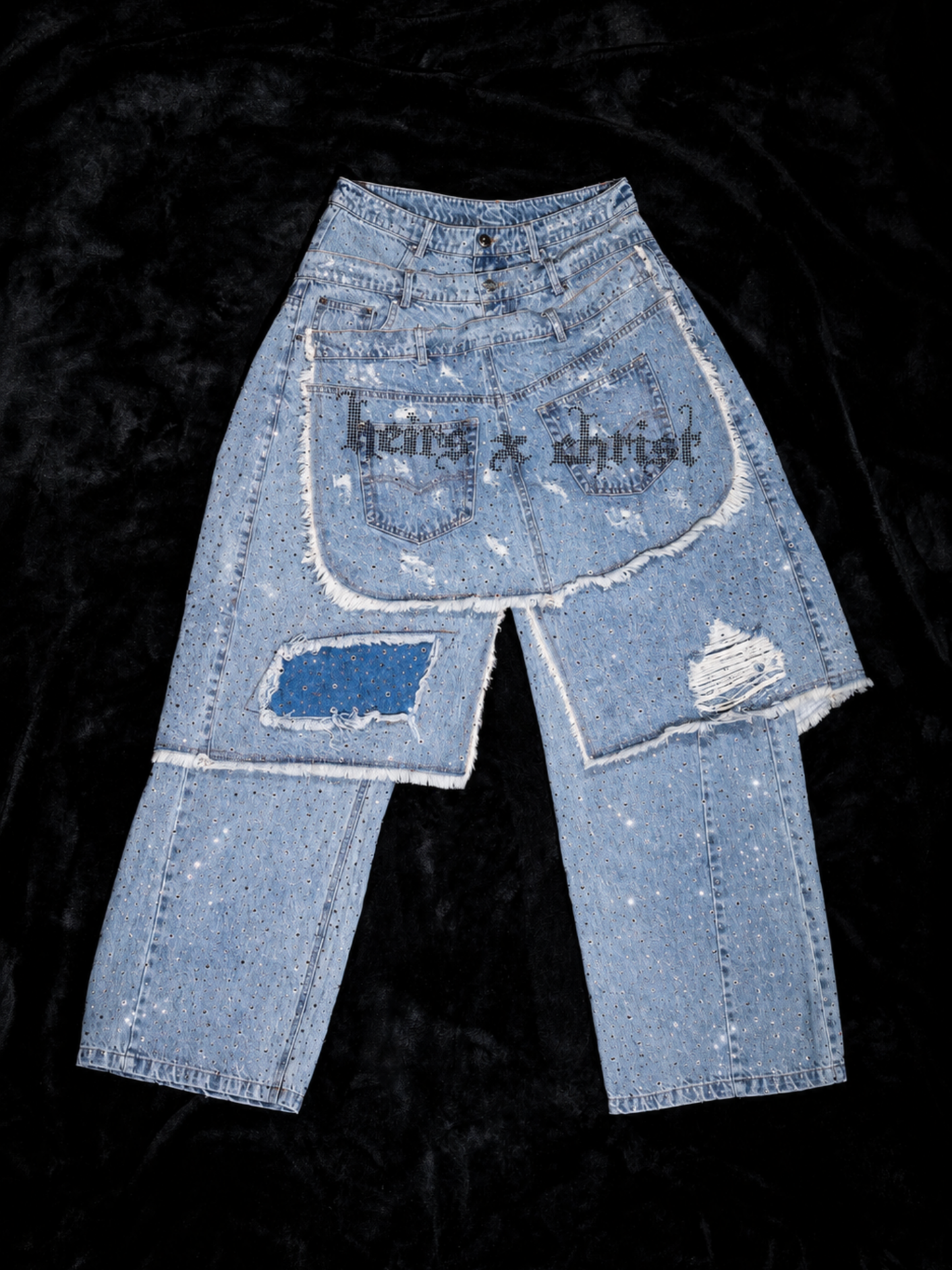 'GLORY' STACK JEANS - BLACK CRYSTALS
