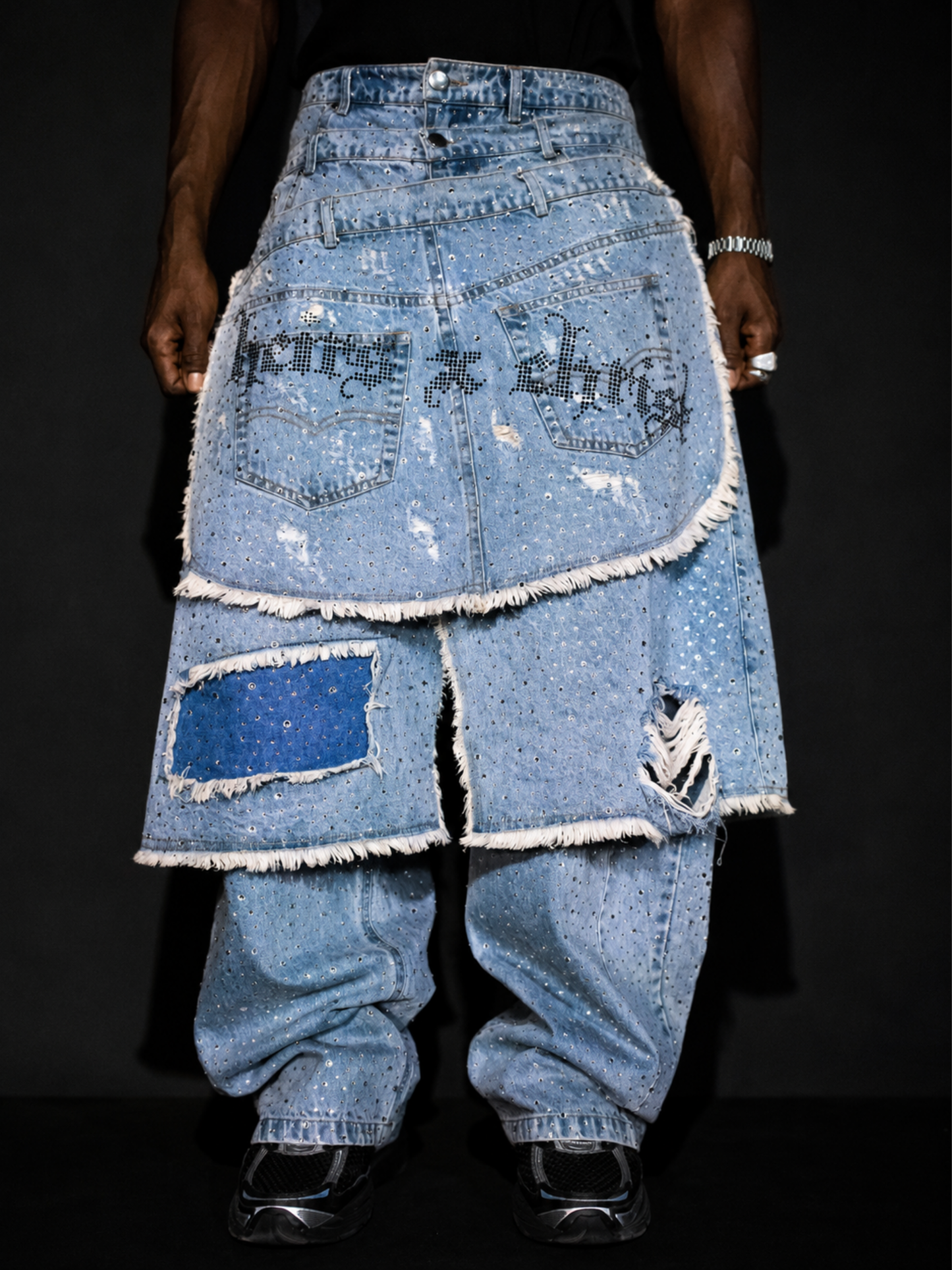 'GLORY' STACK JEANS - BLACK CRYSTALS