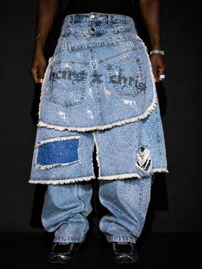 'GLORY' STACK JEANS - BLACK CRYSTALS