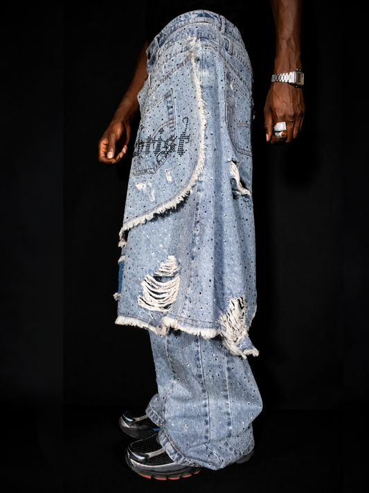 'GLORY' STACK JEANS - BLACK CRYSTALS