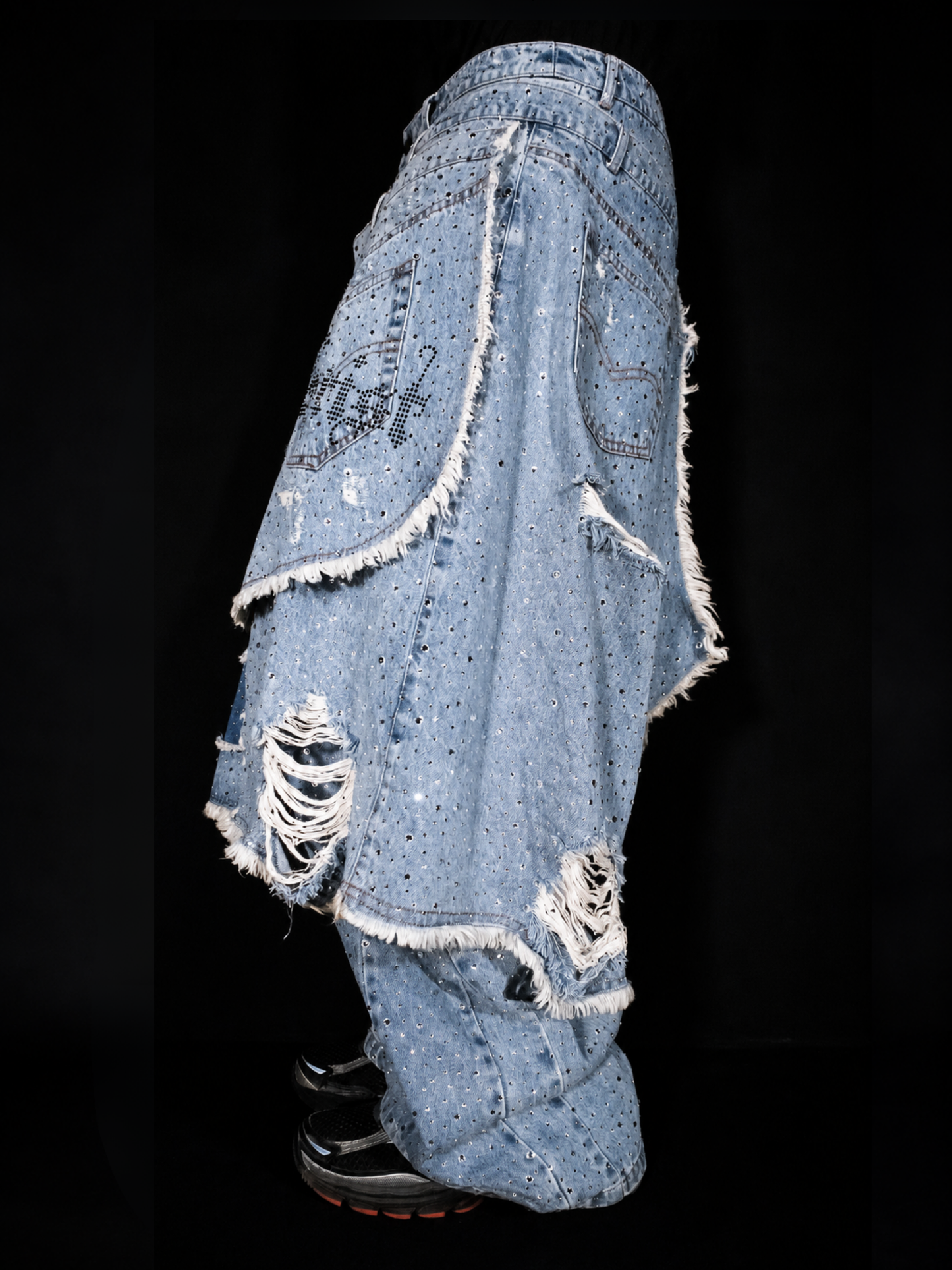 'GLORY' STACK JEANS - BLACK CRYSTALS