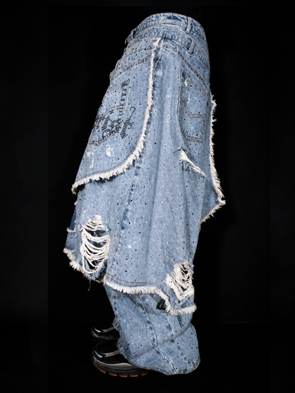 'GLORY' STACK JEANS - BLACK CRYSTALS
