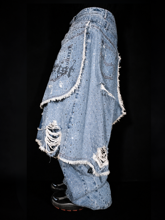 'GLORY' STACK JEANS - BLACK CRYSTALS