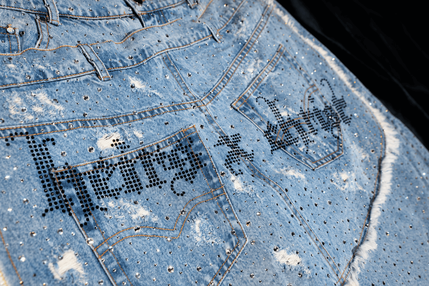 'GLORY' STACK JEANS - BLACK CRYSTALS