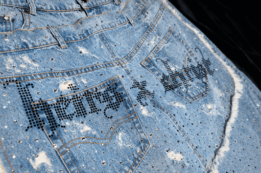 'GLORY' STACK JEANS - BLACK CRYSTALS
