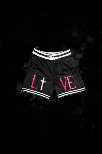 'LIVE/LOVE' Pink Basketball Shorts