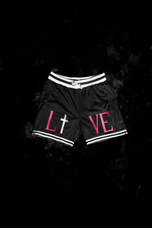'LIVE/LOVE' Pink Basketball Shorts