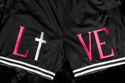 'LIVE/LOVE' Pink Basketball Shorts
